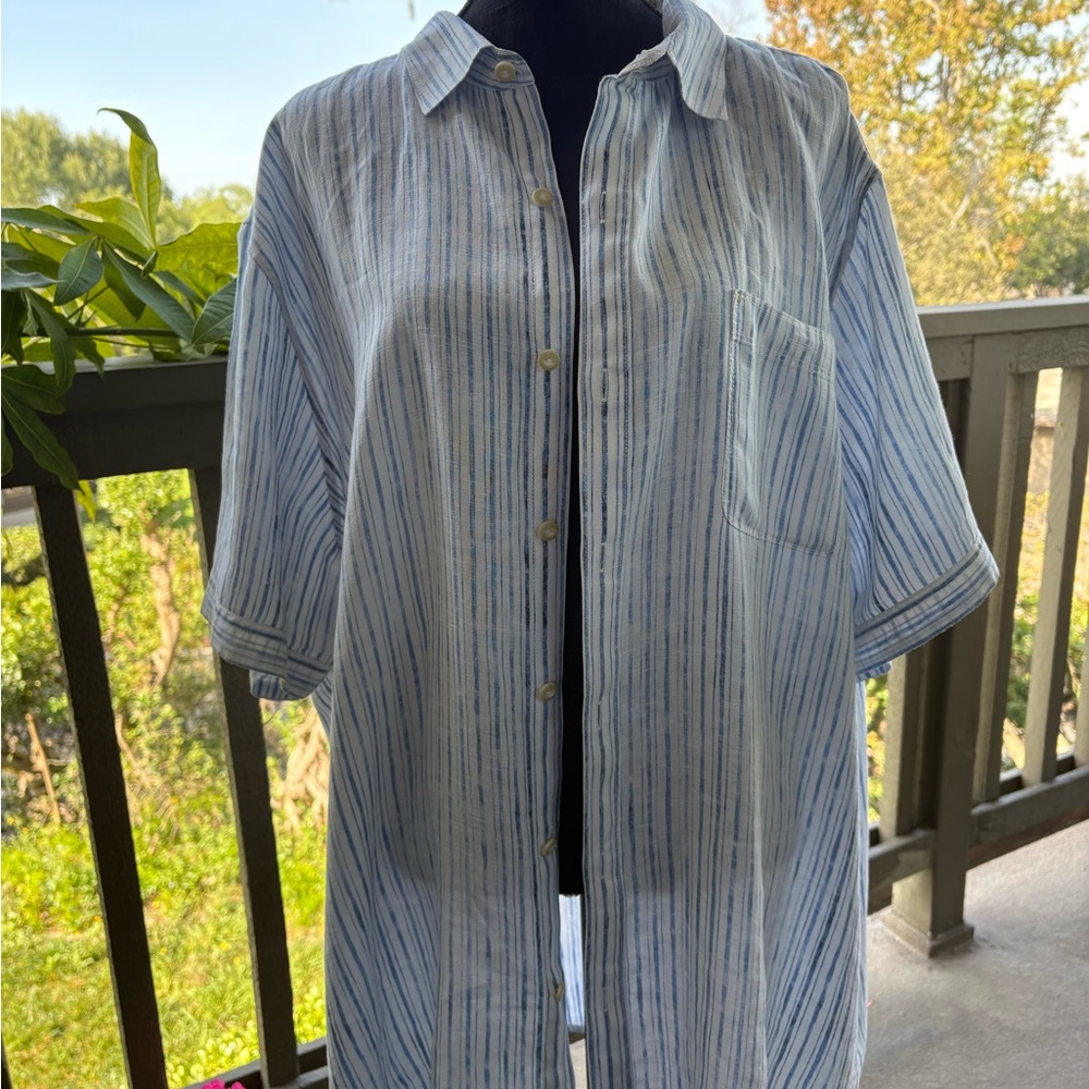 Tommy Bahama 100% Linen Striped Blue and White Button-Up Shirt size XXXL